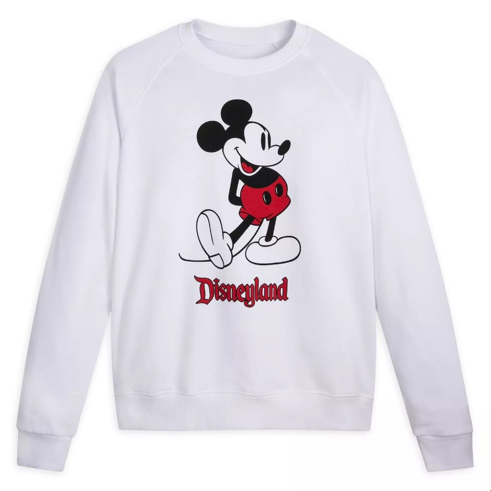 Disney White Mickey Mouse Graphic Crewneck Sweatshirt with Red Accents